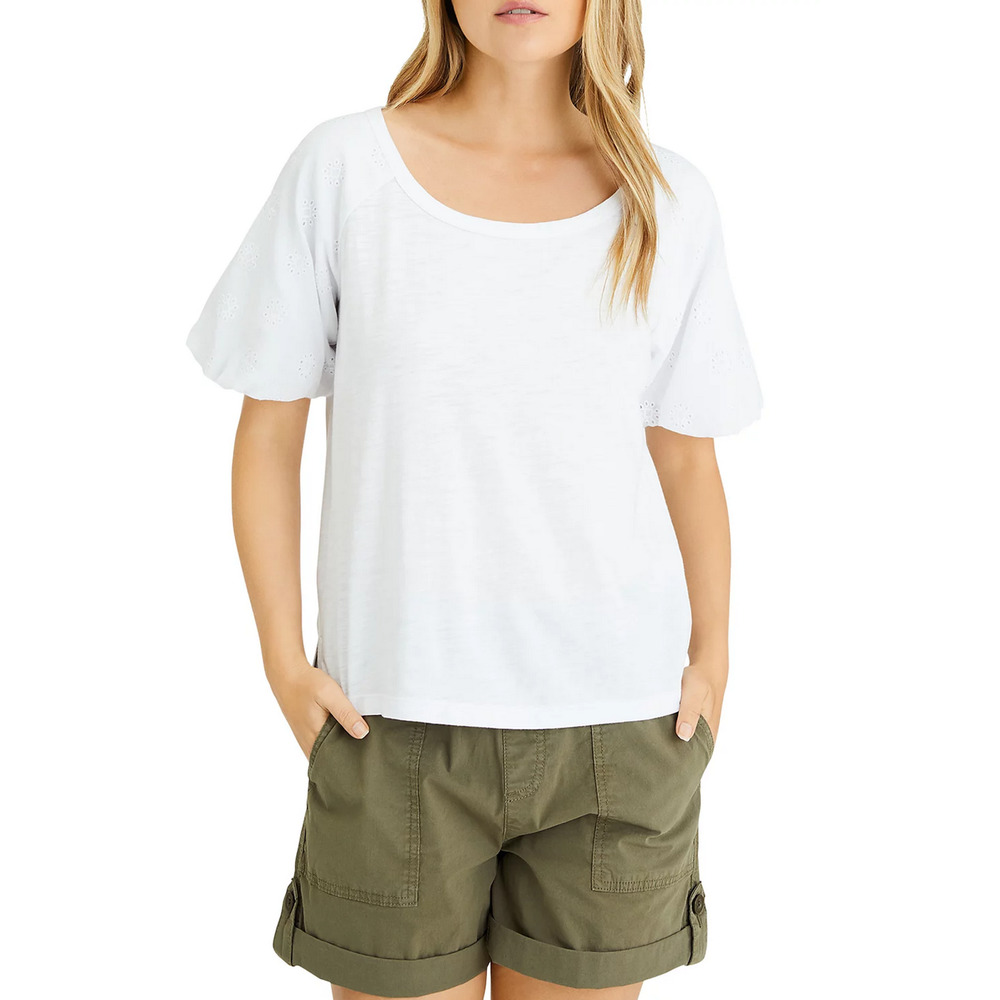 Sanctuary Women Daydream Eyelet Puff Sleeve T-Shirt White Size M